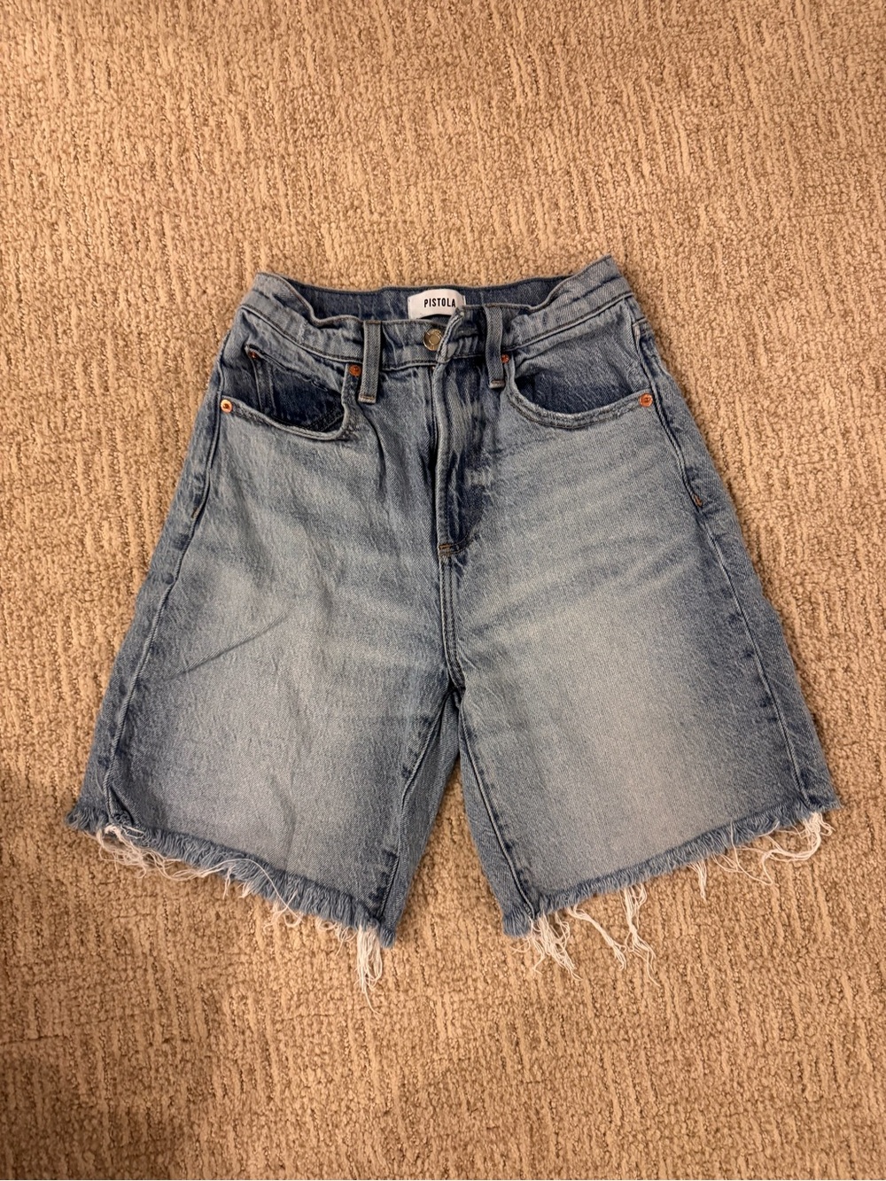 pistola faded blue high-rise cut-off denim bermuda shorts